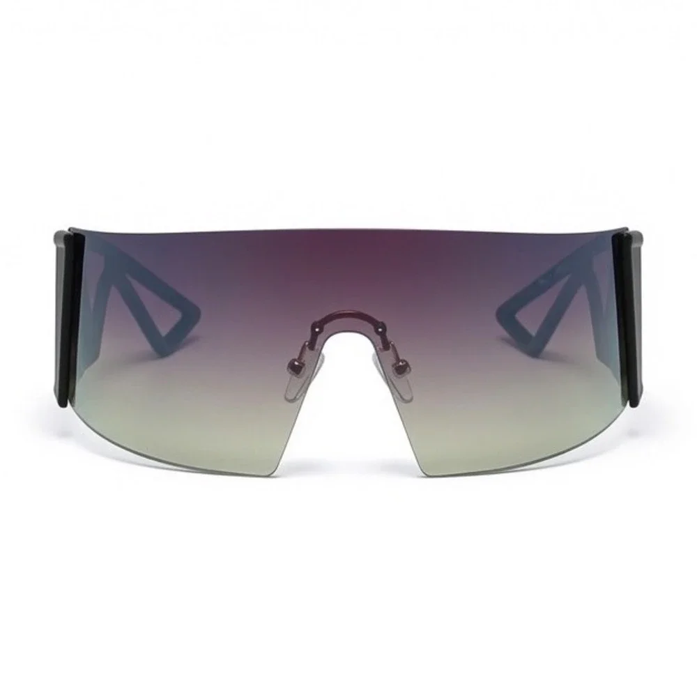 Mens‎ Futuristic Oversized Shield Sunglasses Olive Green Gradient Y2K Cyberpunk